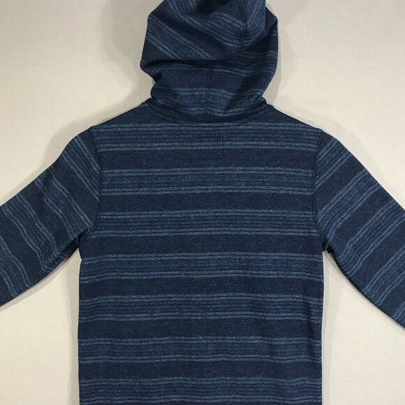 Old Navy Hoodie Shacket Boys Large 10-12 Blue Striped Jacket Snap Button Pockets - Picture 9 of 12